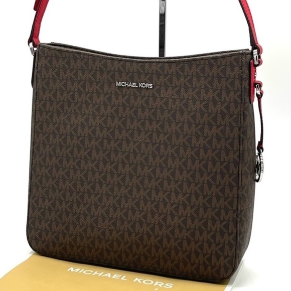 Michael Kors Large Messenger Crossbody Bag Brown/Red (NWT) - Picture 1 of 9